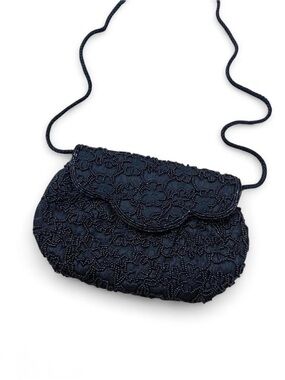 Vintage Goldco Black Beaded Evening Shoulder Bag | Y2K Formal Clutch